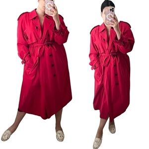 VINTAGE ESCADA Red Belted Cotton Trench Coat Sz 4